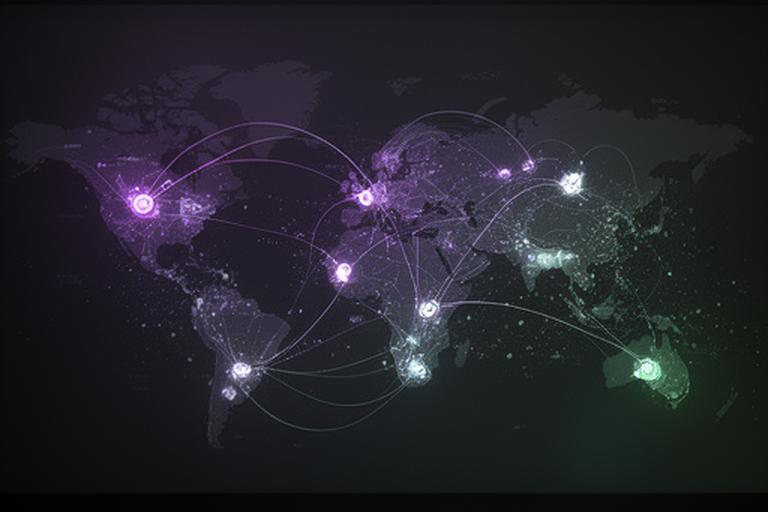 World map style network display showing geographically distributed database replicas across secure cloud regions